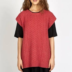 IrelandsEye Wool Fennel Aran Oversized Boxy Fisherman Cable Knit Sweater Vest